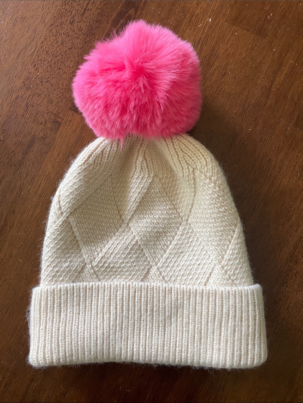 Anthropologie Pick-a-Pom Beanie Base (Ivory) and Fluffy Topper (Bubble Gum Pink)